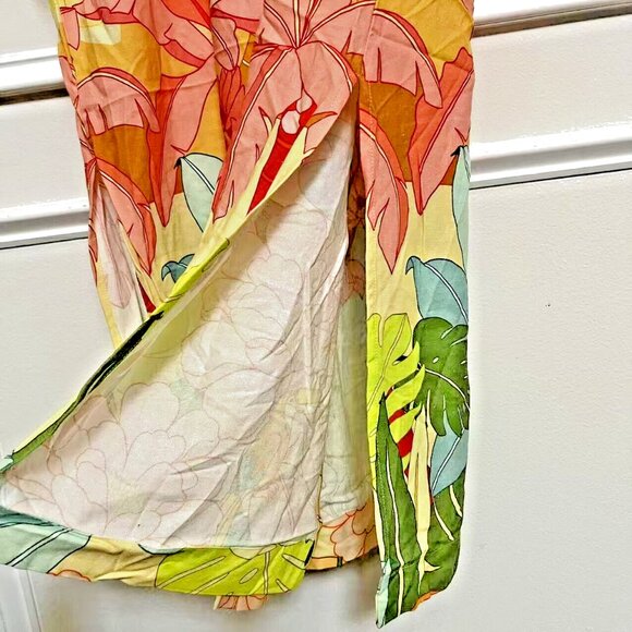 NWOT Farm Rio Linen blend Floral Midi Shirt Dress Size L Hawaiian Tropical - Picture 7 of 9